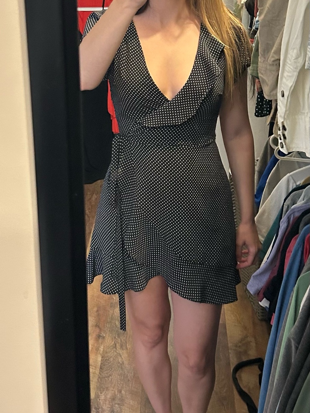 Audrey 3+1 Black and White Polka Dot Wrap Mini Dress